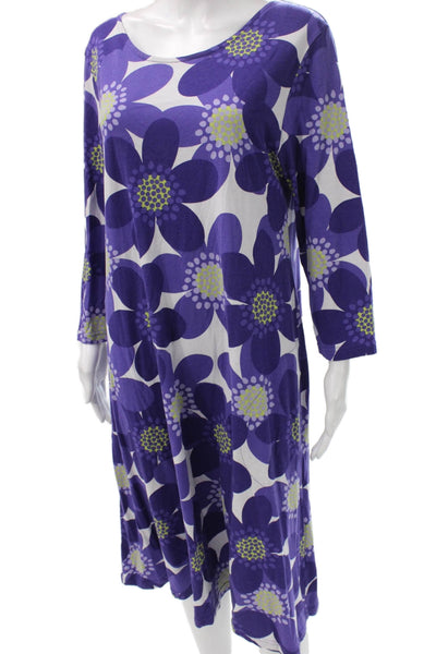 Ratia Womens Purple Floral Shift Dress Long Sleeve Midi Size L