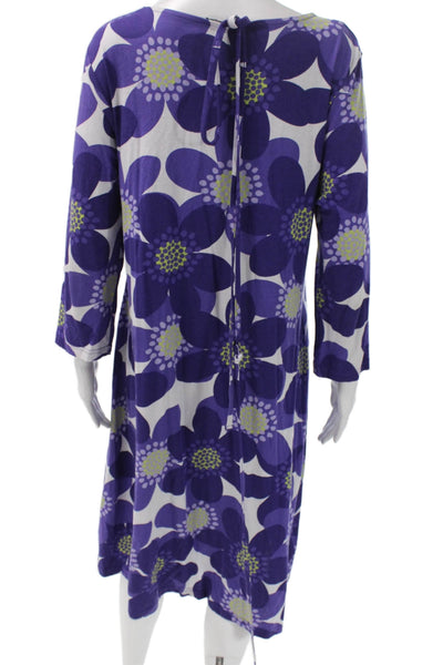 Ratia Womens Purple Floral Shift Dress Long Sleeve Midi Size L