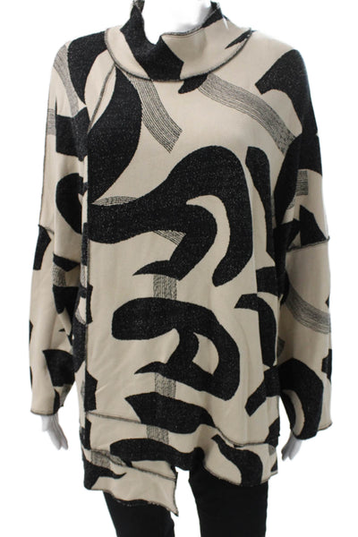 Kozan Women Tunic Sweater Beige Cowl Neck Geometric Long Sleeve Acrylic Size L