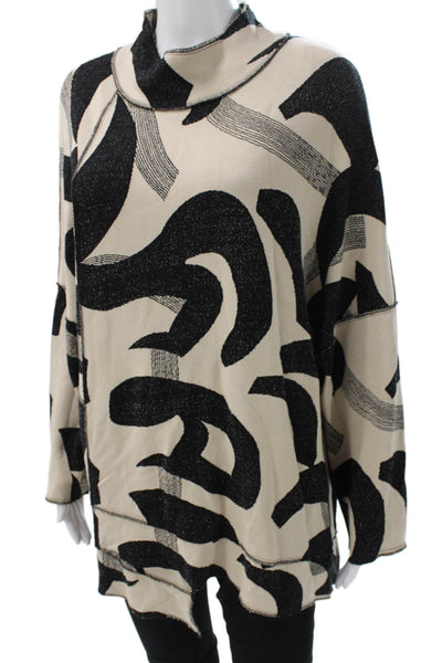 Kozan Women Tunic Sweater Beige Cowl Neck Geometric Long Sleeve Acrylic Size L