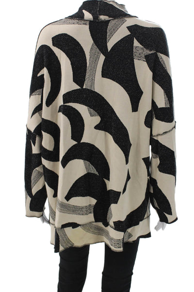 Kozan Women Tunic Sweater Beige Cowl Neck Geometric Long Sleeve Acrylic Size L
