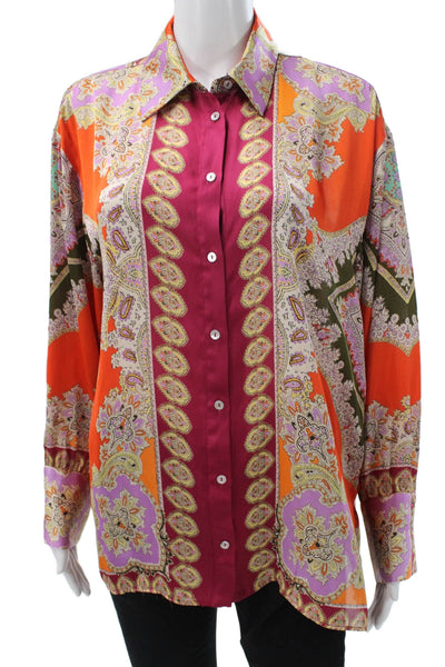 Zara Women Tunic Button Up Paisley Collared Long Sleeve Multicolor Size S