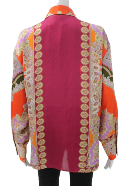 Zara Women Tunic Button Up Paisley Collared Long Sleeve Multicolor Size S
