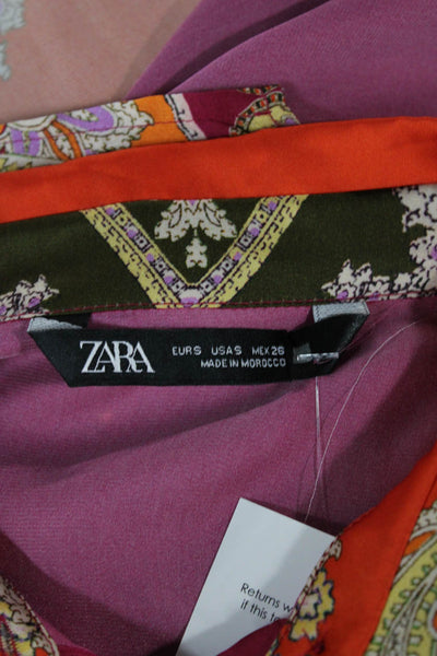 Zara Women Tunic Button Up Paisley Collared Long Sleeve Multicolor Size S