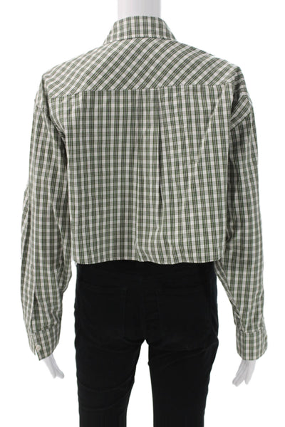 Sunday Best Women Cropped Plaid Cotton Button-Up Long Sleeve Green Size 2