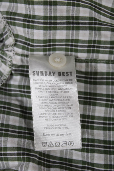 Sunday Best Women Cropped Plaid Cotton Button-Up Long Sleeve Green Size 2