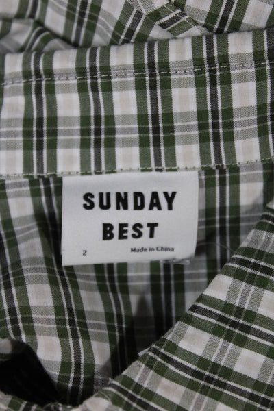 Sunday Best Women Cropped Plaid Cotton Button-Up Long Sleeve Green Size 2