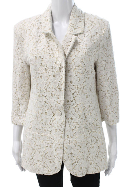 Central Park West Womens Ivory Floral Cotton Blazer 3/4 Sleeve Button Size L