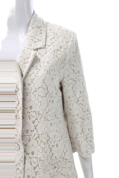 Central Park West Womens Ivory Floral Cotton Blazer 3/4 Sleeve Button Size L