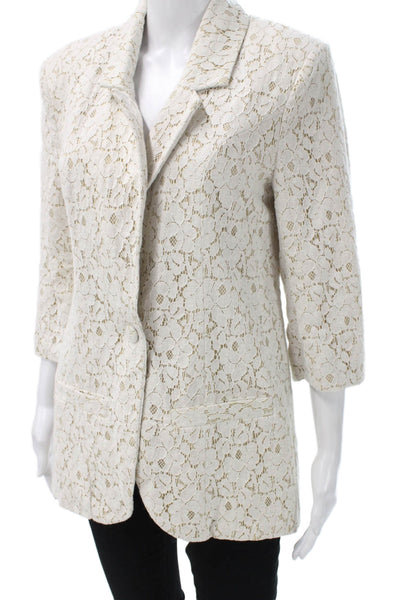 Central Park West Womens Ivory Floral Cotton Blazer 3/4 Sleeve Button Size L