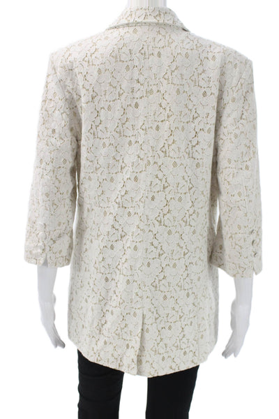 Central Park West Womens Ivory Floral Cotton Blazer 3/4 Sleeve Button Size L