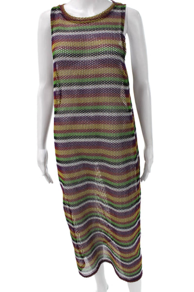 Zara Women Sleeveless Striped Maxi Dress Multicolor Polyester Size L