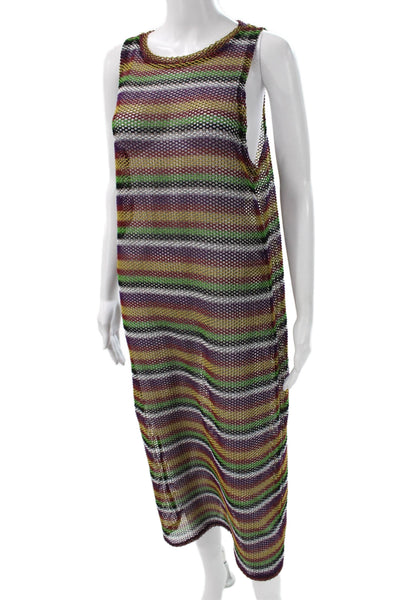 Zara Women Sleeveless Striped Maxi Dress Multicolor Polyester Size L