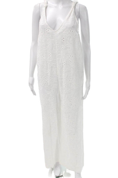 Zara Womens Floral V-Neck Sleeveless Cotton Jumpsuit Size S