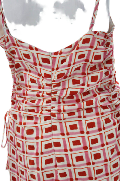 Zara Women Red Cotton Square Neck Geometric Slip Dress Sleeveless Short Size L