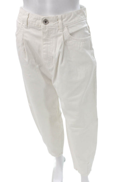 Zara Womens Tapered High Rise White Cotton Jeans Size 6