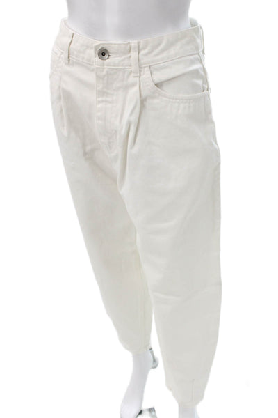Zara Womens Tapered High Rise White Cotton Jeans Size 6