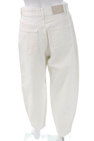 Zara Womens Tapered High Rise White Cotton Jeans Size 6