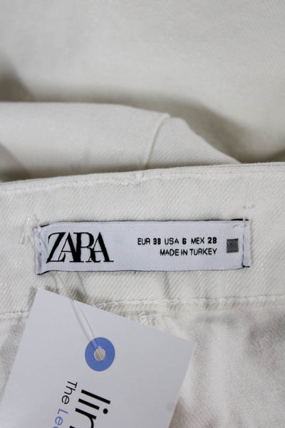 Zara Womens Tapered High Rise White Cotton Jeans Size 6