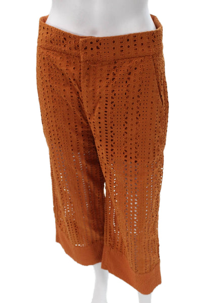 Zara Women Cropped Geometric Cotton Pants Orange Button Size S