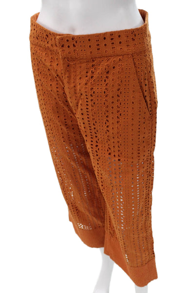 Zara Women Cropped Geometric Cotton Pants Orange Button Size S