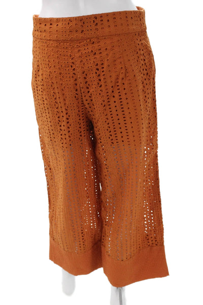 Zara Women Cropped Geometric Cotton Pants Orange Button Size S