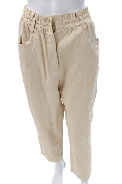 Zara Women Beige Ankle Pants Pull On Polyester Size M
