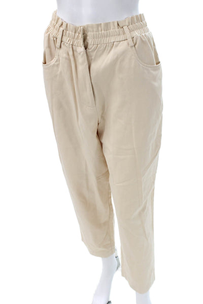Zara Women Beige Ankle Pants Pull On Polyester Size M