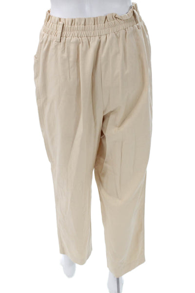 Zara Women Beige Ankle Pants Pull On Polyester Size M