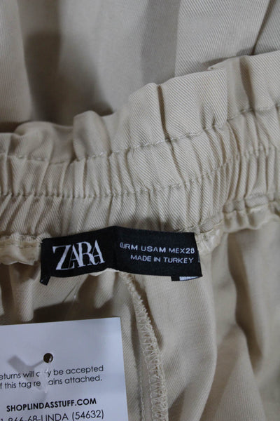 Zara Women Beige Ankle Pants Pull On Polyester Size M