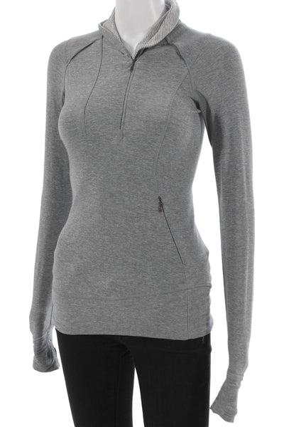 Lululemon Women Gray Mock Neck Pullover Zip Nylon Hoodie Size S