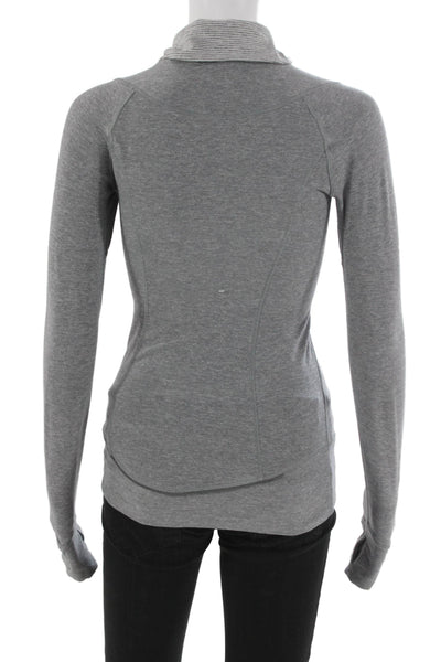 Lululemon Women Gray Mock Neck Pullover Zip Nylon Hoodie Size S