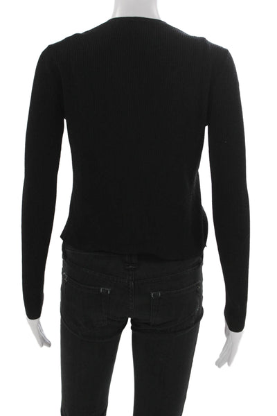 Theory Womens Black Wool Cardigan Long Sleeve Round Neck Size PP