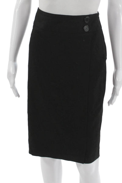 Barneys New York Women Black Straight Pencil Skirt Button Knee Length Size 8
