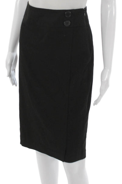 Barneys New York Women Black Straight Pencil Skirt Button Knee Length Size 8