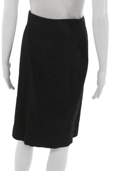 Barneys New York Women Black Straight Pencil Skirt Button Knee Length Size 8