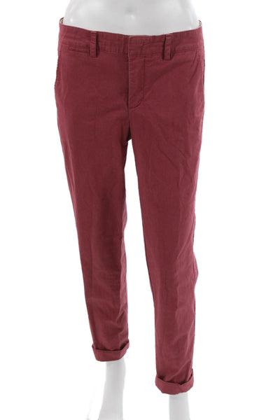 Vince Women Red Cotton Chino Pants Button Closure Inseam 25 Size 6