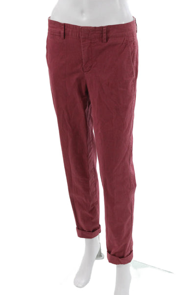 Vince Women Red Cotton Chino Pants Button Closure Inseam 25 Size 6