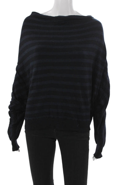 Vince Women Rayon Striped Boat Neck Pullover Sweater Black Size M