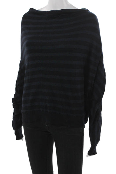 Vince Women Rayon Striped Boat Neck Pullover Sweater Black Size M