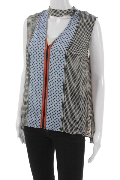 Derek Lam 10 Crosby Womens Silk Multicolor V-Neck Sleeveless Blouse Size 8
