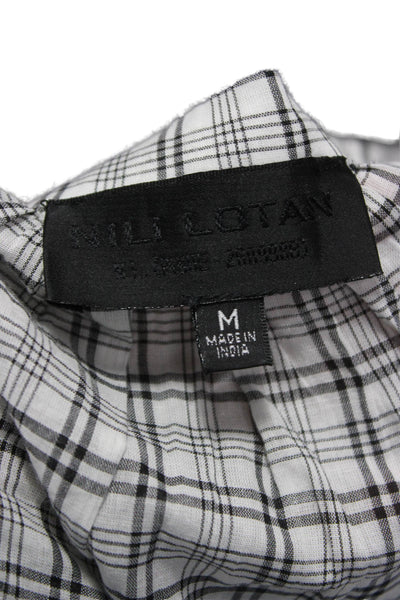 Nili Lotan Women Tunic Blouse Plaid Cotton V-Neck Long Sleeve Size M