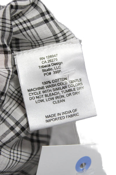 Nili Lotan Women Tunic Blouse Plaid Cotton V-Neck Long Sleeve Size M