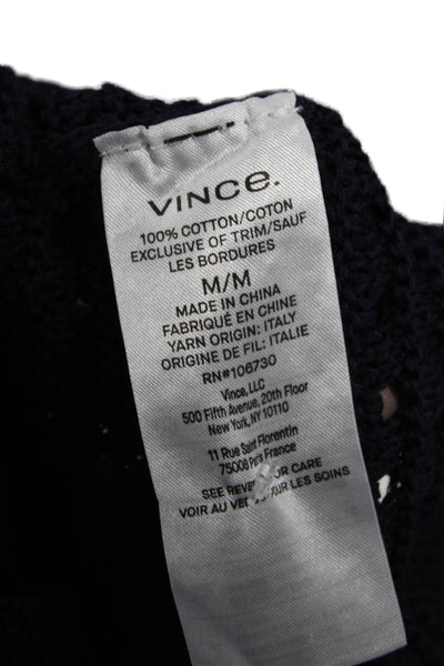 Vince Women Pullover Sweater Short Sleeve Scoop Neck Blue Cotton Size M