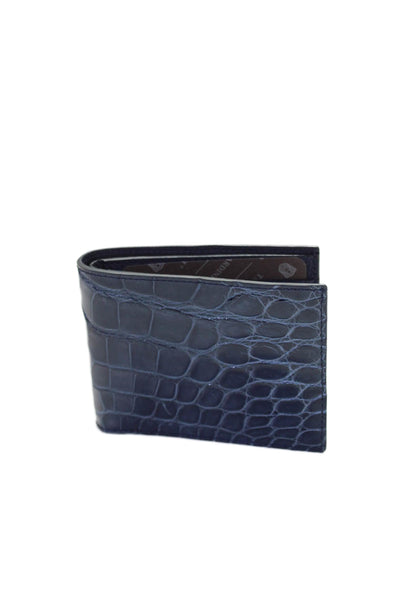 Tardini Mens Genuine American Alligator Bifold Wallet Navy Blue