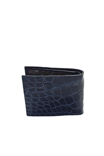 Tardini Mens Genuine American Alligator Bifold Wallet Navy Blue