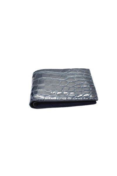 Tardini Mens Genuine American Alligator Bifold Wallet Navy Blue