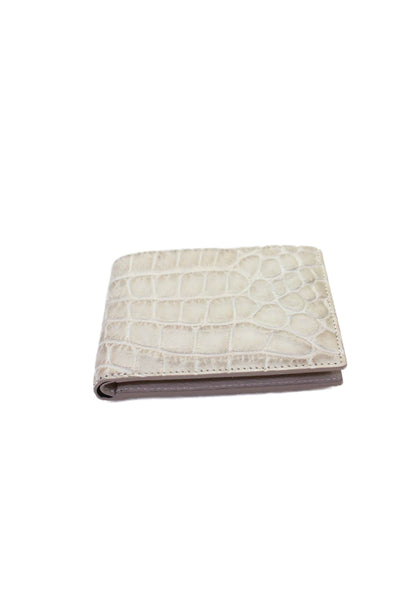 Tardini Mens Genuine American Alligator Bifold Wallet Beige