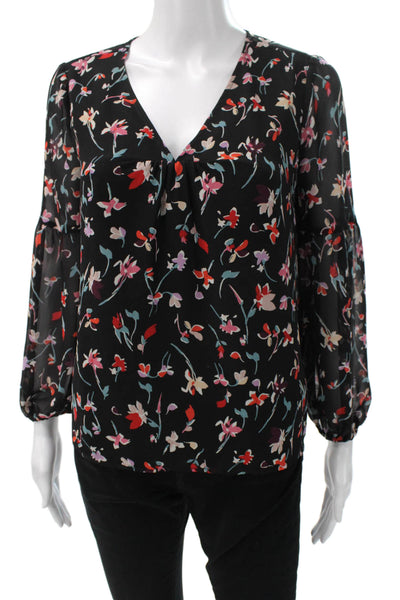 Madewell Womens Black Floral V Neck Long Sleeve Basic Blouse Size XS