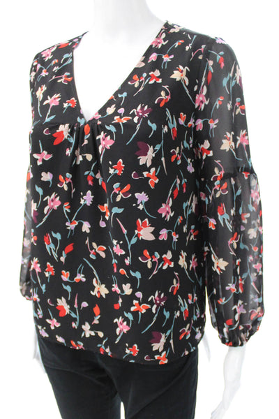 Madewell Womens Black Floral V Neck Long Sleeve Basic Blouse Size XS